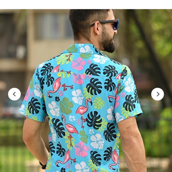 Alvish Hawaiian Flamingo Short Sleeve Shirt Button Down Turquoise Men’s Size XL - Picture 2 of 11